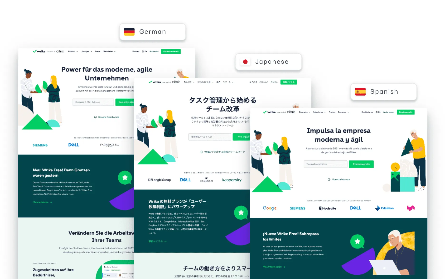 Wrike's multilingual website